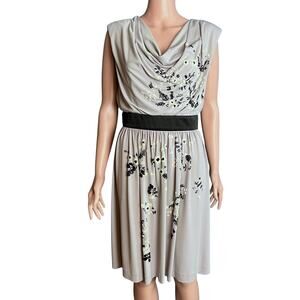 Suzy Chin For Maggy Boutique Sequin Cocktail Dress 8 Floral Draped Neckline Glam